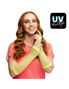 Boland Lange neongroene mesh handschoenen dames (elleboog)