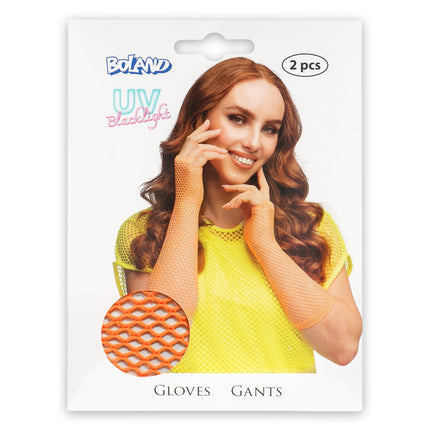Boland Lange neonoranje mesh handschoenen dames (elleboog)