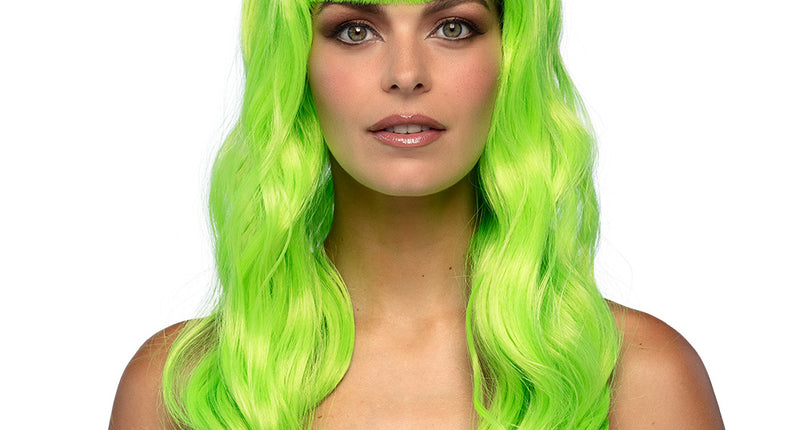 Boland Lime groene pruik lang golvend haar Chique