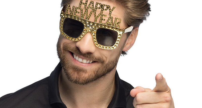 Boland Partybril Bling bling 'Happy new year' goud