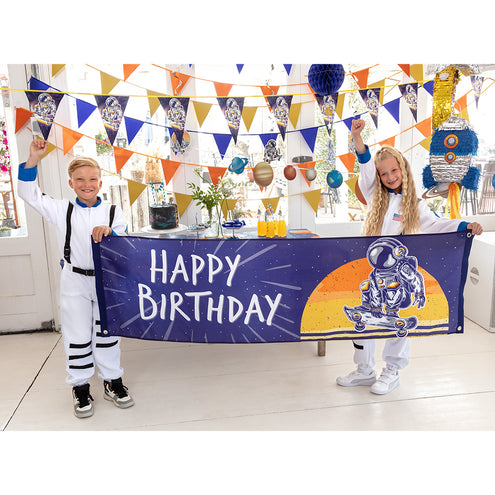 Boland Polyester banner Space 'Happy birthday'