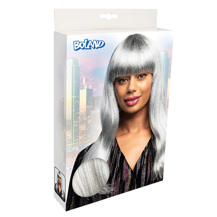 Boland Pruik Grace glitter wit grijs