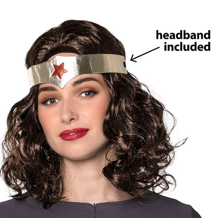 Bruine superheldenpruik met diadeem