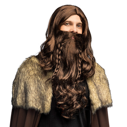 Pruik Viking warrior bruin met baard