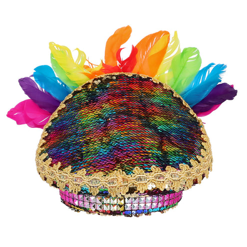 Boland Regenboog glitter pet met veren