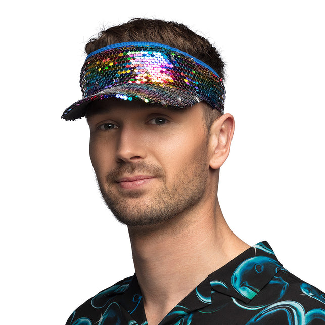 Boland Regenboog zonneklep glitter pailletten