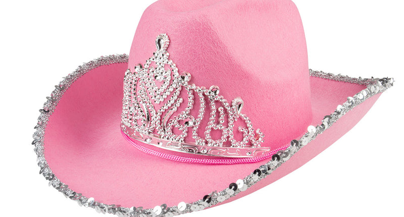 Boland Roze cowboyhoed met kroon glimmer