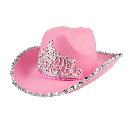Boland Roze cowboyhoed met kroon glimmer