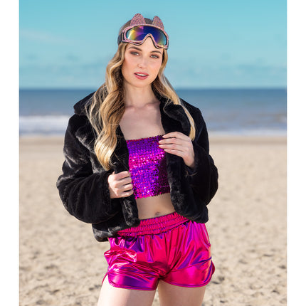 Boland Roze glitter hotpants Shiny dames (M / L/XL)