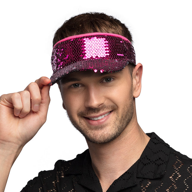 Boland Roze zonneklep glitter pailletten