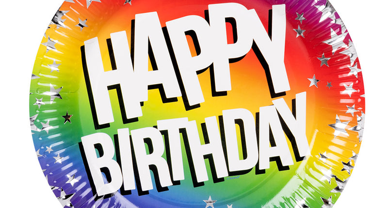 Boland Set 10 papieren bordjes Rainbow 'Happy birthday' (XL)