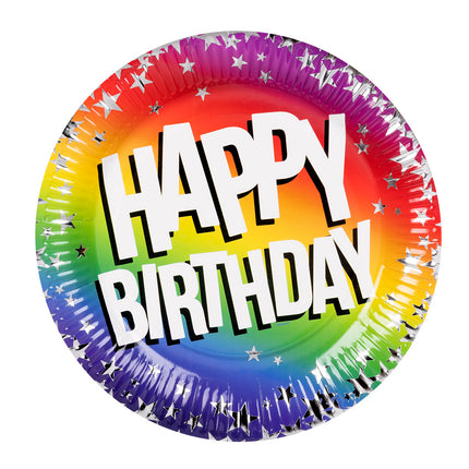 Boland Set 10 papieren bordjes Rainbow 'Happy birthday' (XL)