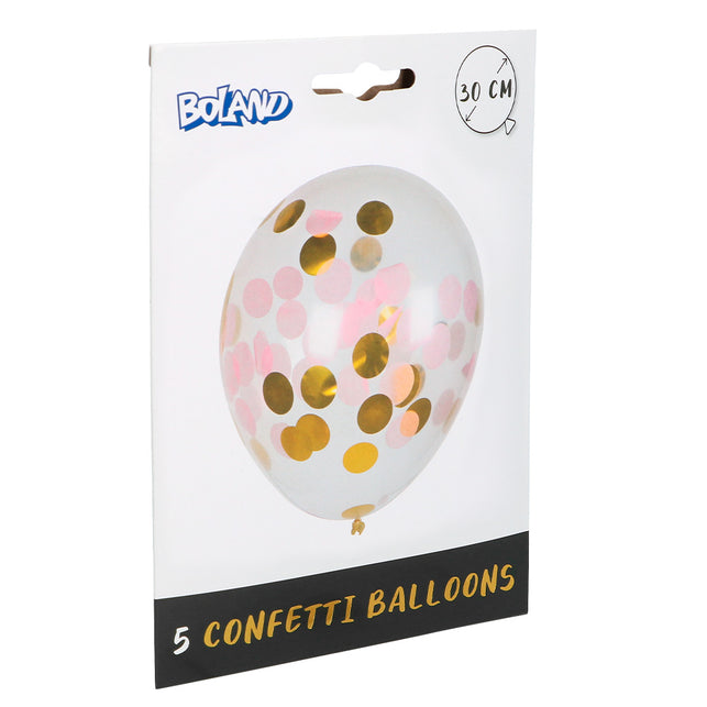 Boland Set 5 confettiballonnen roze/goud