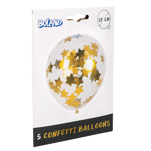 Boland Set 5 confettiballonnen Sterren goud