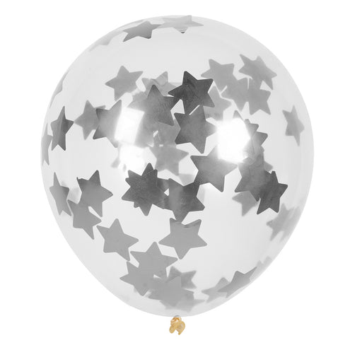 Boland Set 5 confettiballonnen Sterren zilver