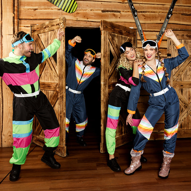 Boland Skipak Snow Dude - Blauw Retro Skipak Heren met Partybril | Jaren 80 Foute Kleding