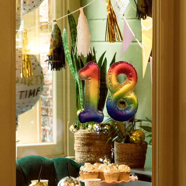 Boland Sticker Folieballon '1' regenboog