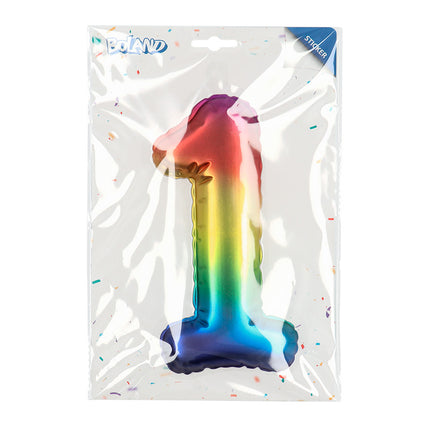 Boland Sticker Folieballon '1' regenboog