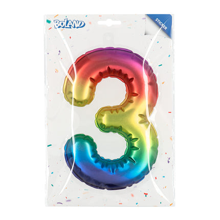 Boland Sticker Folieballon '3' regenboog