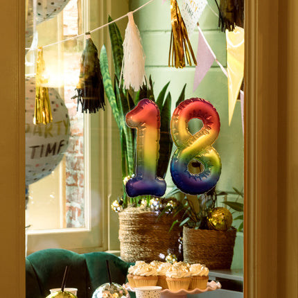 Boland Sticker Folieballon '4' regenboog