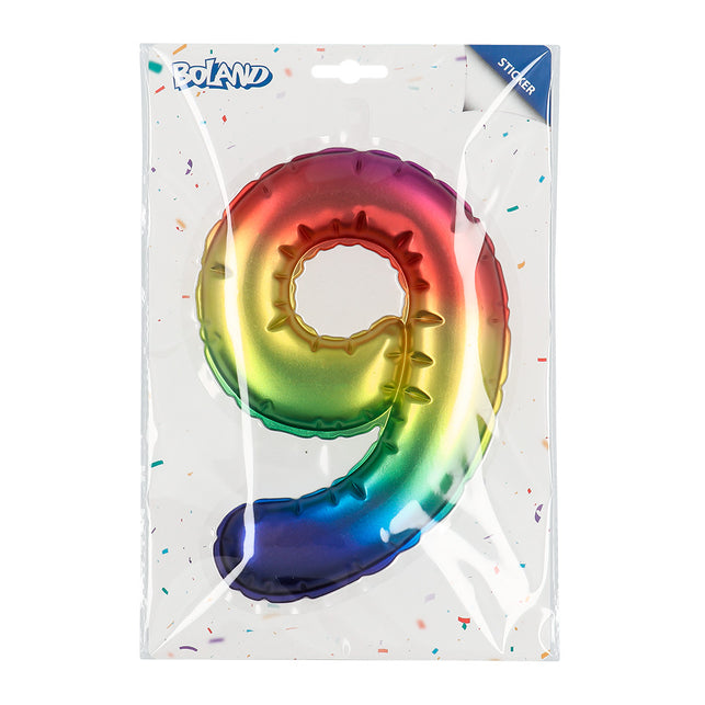Boland Sticker Folieballon '9' regenboog