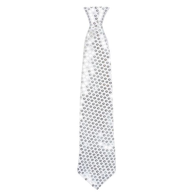 Boland Stropdas zilver glitter pailletten