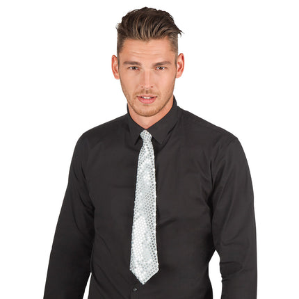 Boland Stropdas zilver glitter pailletten