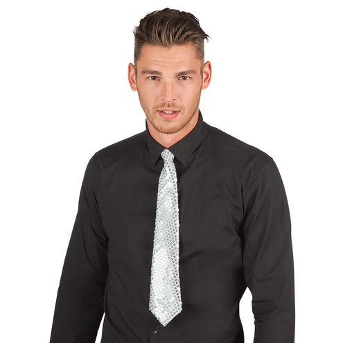 Boland Stropdas zilver glitter pailletten
