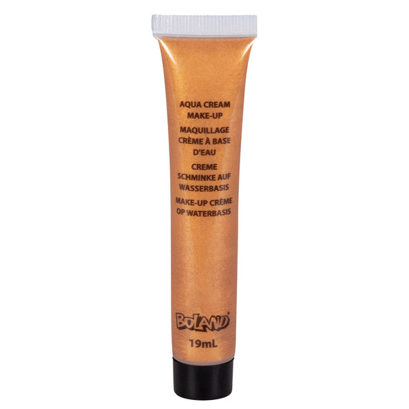 Tube schmink goud budget van Boland, 19 ml crèmeschmink op waterbasis met metallic glans en zwarte dop