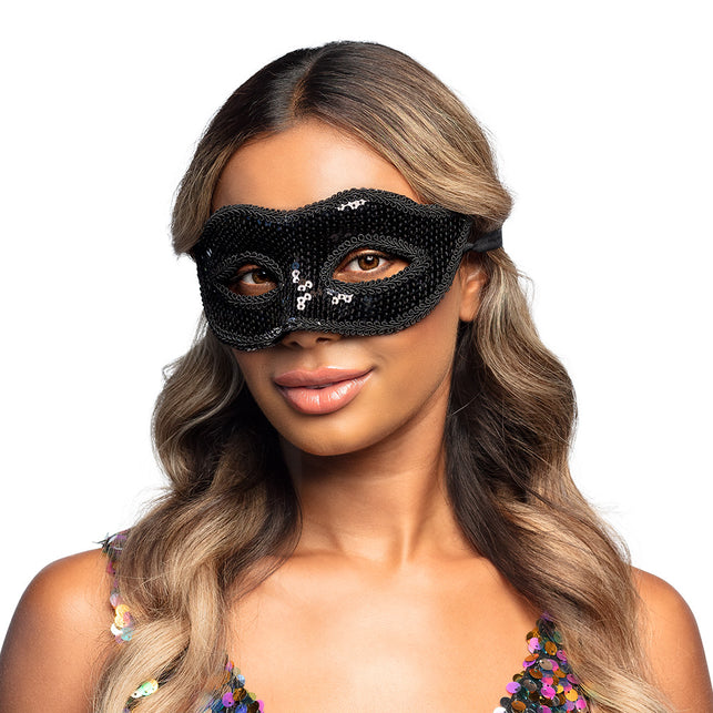 Zwart Venetiaans oogmasker met pailletten, mysterieuze maskeradelook voor dames