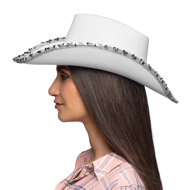 Boland Witte cowboyhoed met glitters