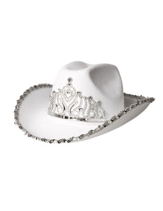 Boland Witte cowboyhoed met kroon glimmer
