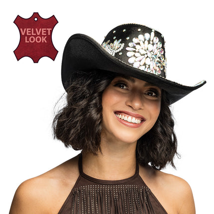 Boland Zwarte cowboyhoed Crystal (glitter western hoed)