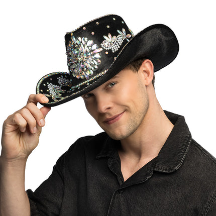 Boland Zwarte cowboyhoed Crystal (glitter western hoed)