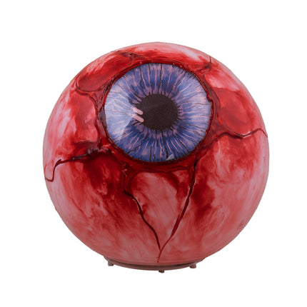 Borrelende oogbol van 25 cm met donkerrode bloedvaten rond een blauwe iris