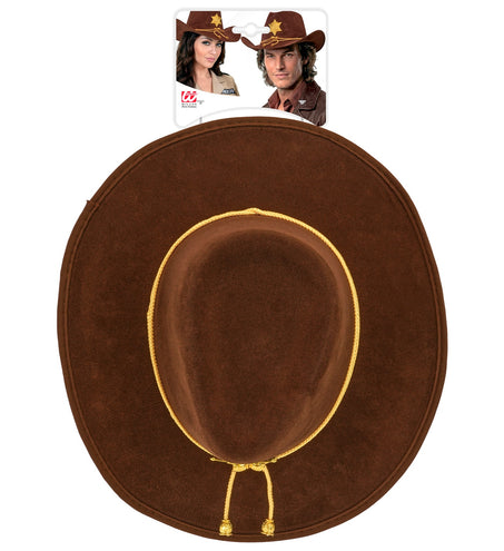 Bovenaanzicht cowboy hoed sheriff Texas ranger met brede bruine rand en goudkoord