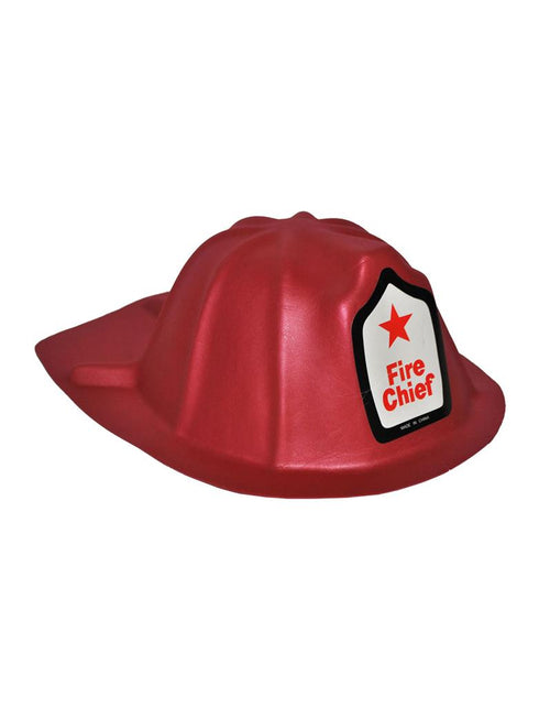 Brandweerhelm foam kind in rood met wit Fire Chief-schild en brede achterrand