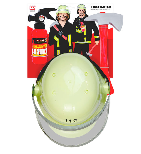 Brandweerhelm uit de brandweer set Vera in close-up met opklapbaar vizier en nekflap