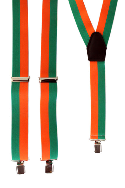 Bretels oranje groen Tilburg Kruikenstad met Y-rug, zwart middenstuk en drie metalen clips