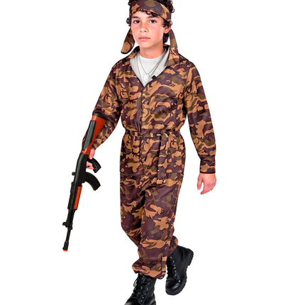 Camouflagepak voor jongens met ritsjas, strikriem in de taille en losse hoofdband