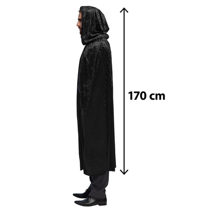 Cape Dawn zwart zijaanzicht met lengtemaat 170 cm inclusief kap