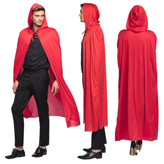 Cape Dusk rood van voor, zij en achter, effen rode stof met puntige capuchon