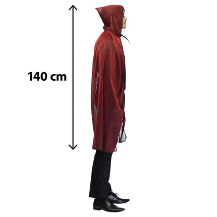 Cape Night sky rood zijaanzicht met lengtemaat 140 cm inclusief kap