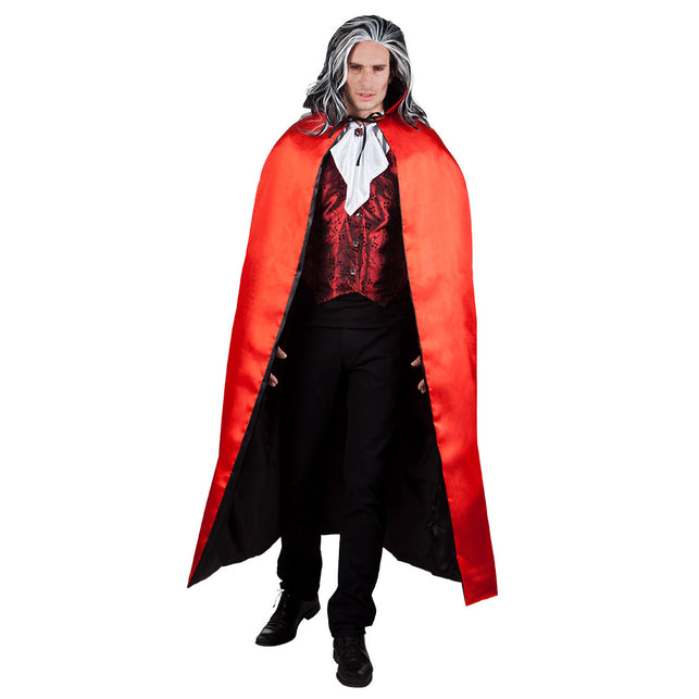 Cape Sundown deluxe met rode buitenzijde en staande kraag, 150 cm lang, voor Halloween
