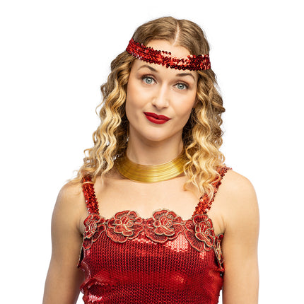 Choker Isara in goud gedragen bij een jaren 20-look met pailletten
