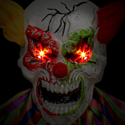 Clownsmasker van de enge clown decoratie met gebarsten schedel, rode neus en grijnzende mond