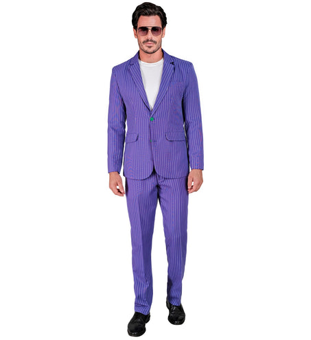 Colbert en broek van het clown suit in paars met dunne lichte streep, vooraanzicht