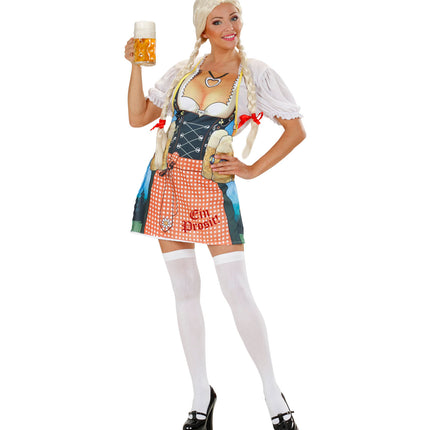 Dirndl schort Tiroolse gedragen door dame over witte blouse tijdens Bierfest