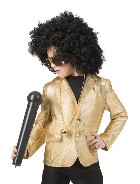 Disco Fever jas goud Jeff kinderen vooraanzicht met reverskraag, klepzakken en knopen voor carnaval