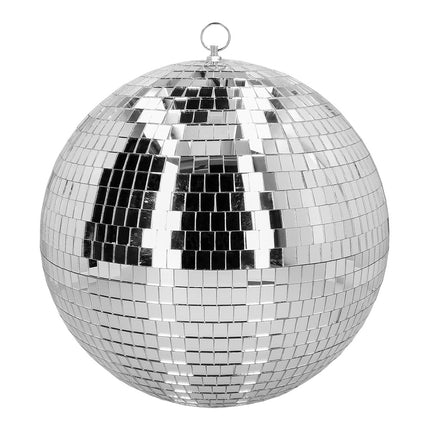 Discobal zilver met mozaïek van spiegeltjes en metalen ophangoog voor een discofeest